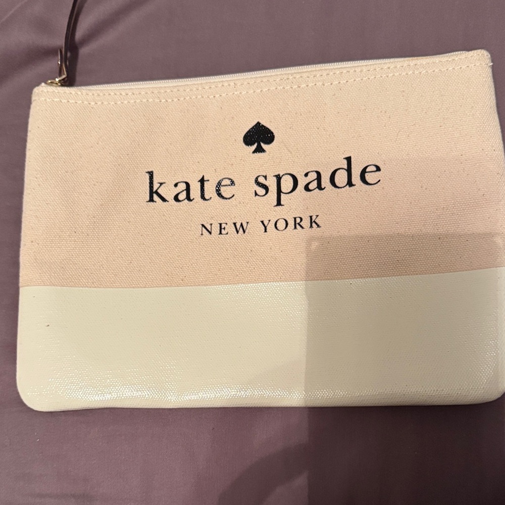 kate spade Two-Tone Pink and White Canvas Zip Pouch
